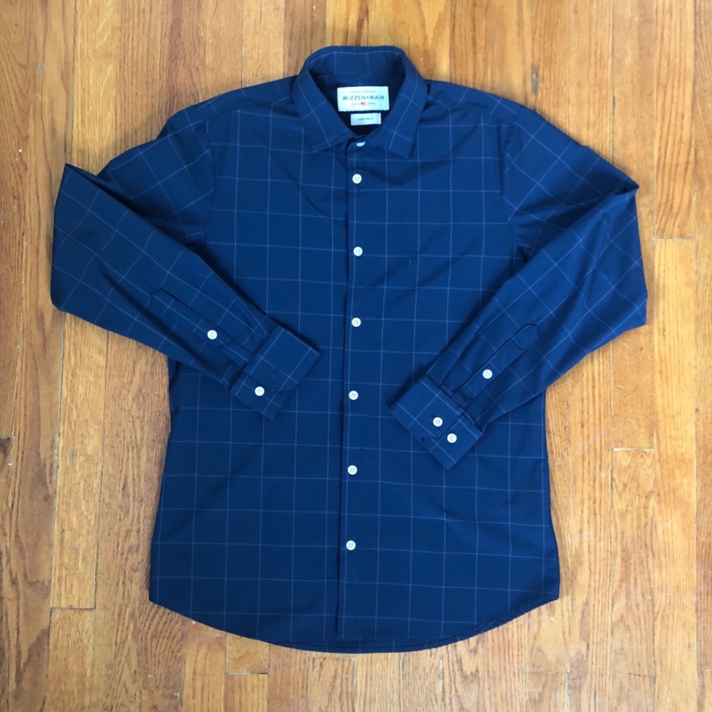 Mizzen+Main Navy Blue Check Dress Shirt